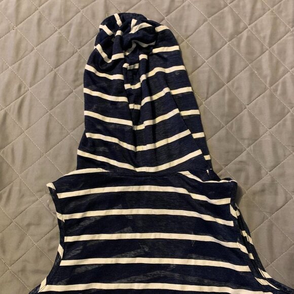 PortoCruz Stripe Knit Navy Blue Swimsuit Zip Hoodie Cover-Up Dress Size Small - Picture 2 of 7